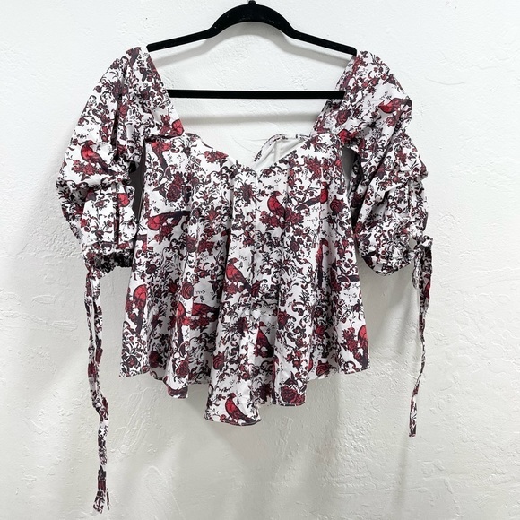 Caroline Constas Gabriella Off-the-Shoulder Bird & Floral Bustier Top - Picture 5 of 6